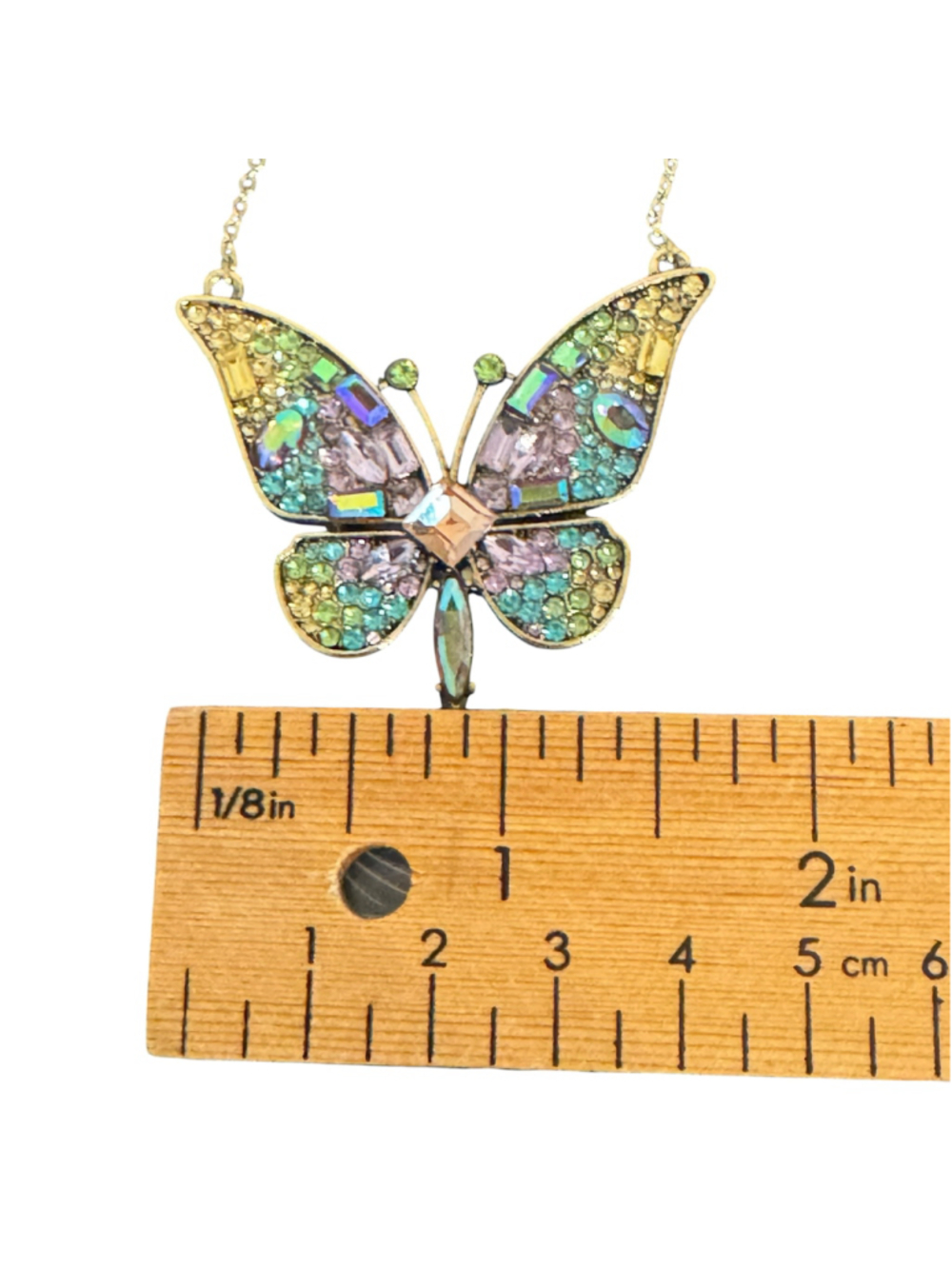 Betsey Johnson multicolor crystal inlay jeweled butterfly gold-tone necklace - Picture 5 of 7